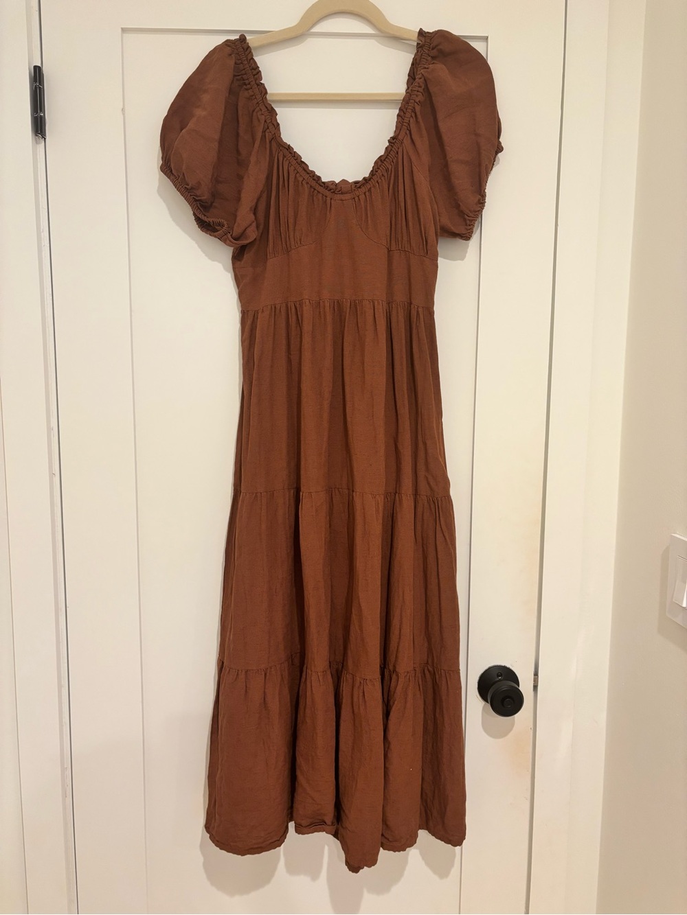 Women’s Rust Brown Puff-Sleeve Maxi Dress L
